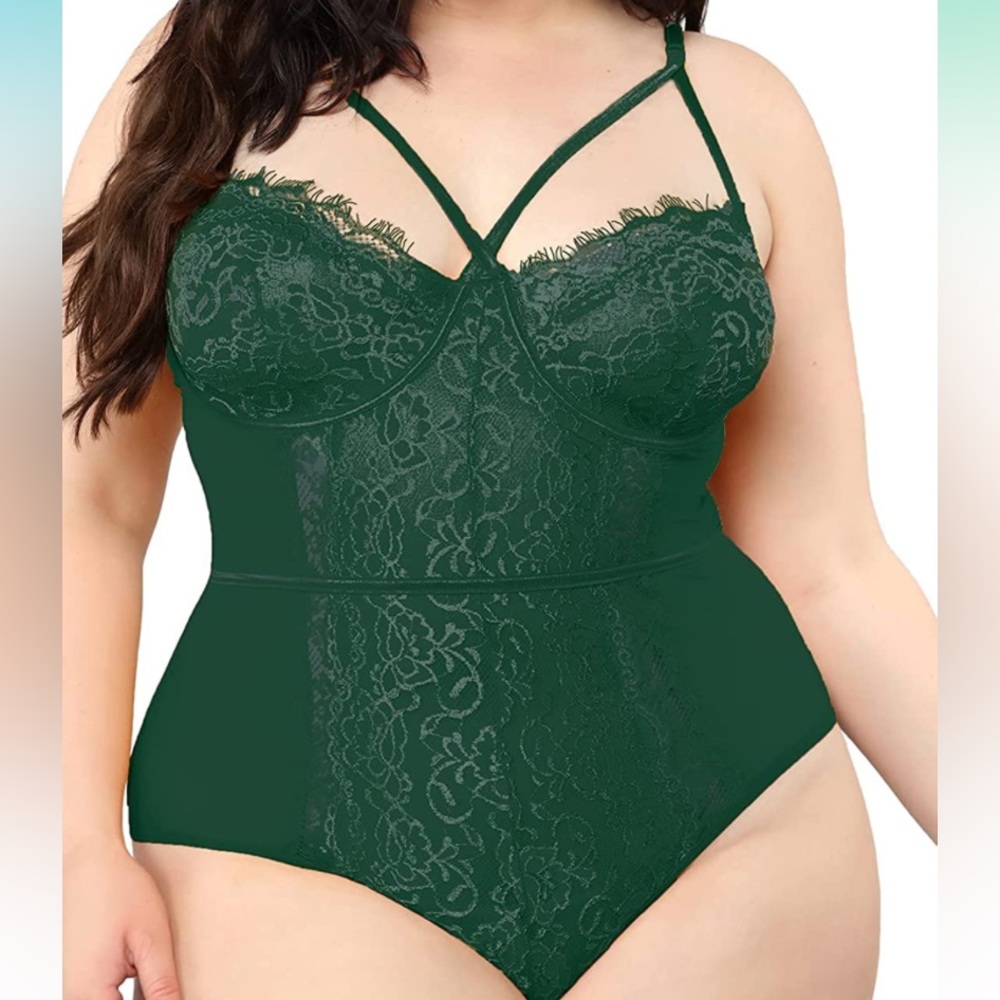 Brand New! Kaei and Shi Dark Green Lace Teddy